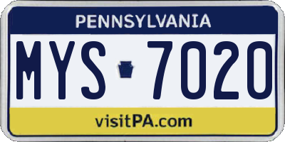 PA license plate MYS7020