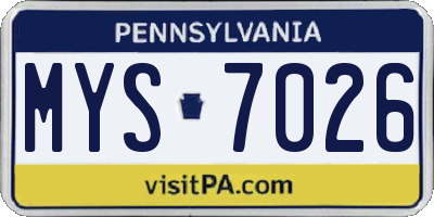 PA license plate MYS7026