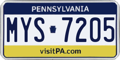 PA license plate MYS7205