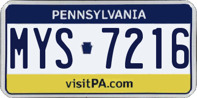 PA license plate MYS7216
