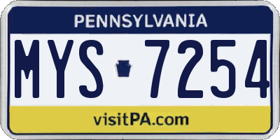 PA license plate MYS7254