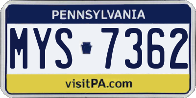 PA license plate MYS7362