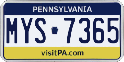 PA license plate MYS7365