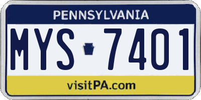 PA license plate MYS7401