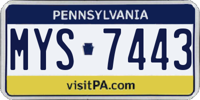 PA license plate MYS7443