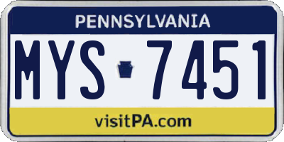 PA license plate MYS7451