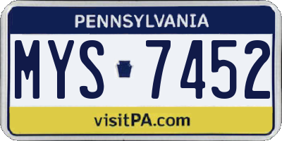 PA license plate MYS7452
