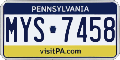 PA license plate MYS7458
