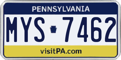 PA license plate MYS7462