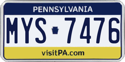 PA license plate MYS7476