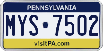 PA license plate MYS7502