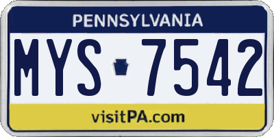 PA license plate MYS7542