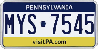 PA license plate MYS7545