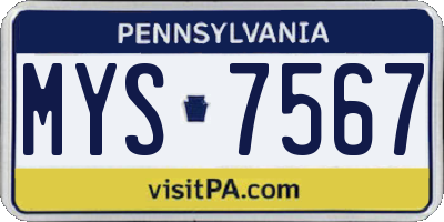 PA license plate MYS7567