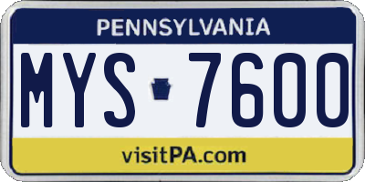 PA license plate MYS7600