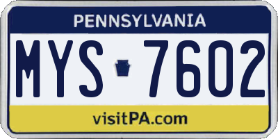 PA license plate MYS7602