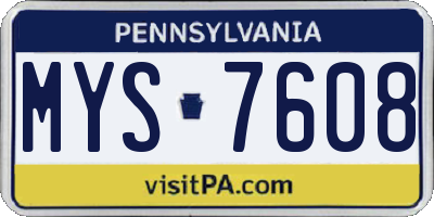 PA license plate MYS7608