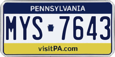 PA license plate MYS7643