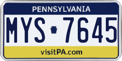 PA license plate MYS7645