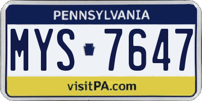 PA license plate MYS7647