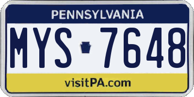 PA license plate MYS7648