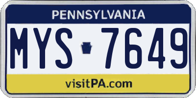PA license plate MYS7649