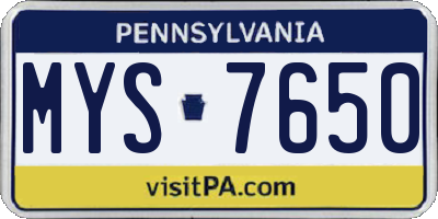 PA license plate MYS7650