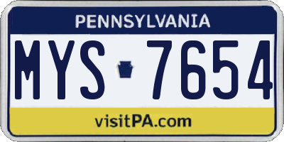 PA license plate MYS7654