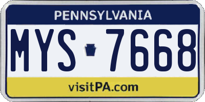 PA license plate MYS7668