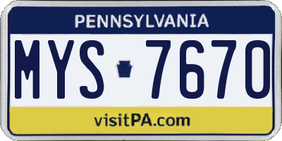 PA license plate MYS7670