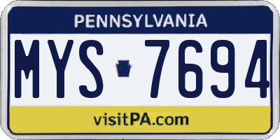 PA license plate MYS7694