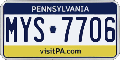 PA license plate MYS7706