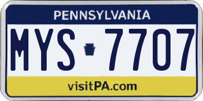 PA license plate MYS7707