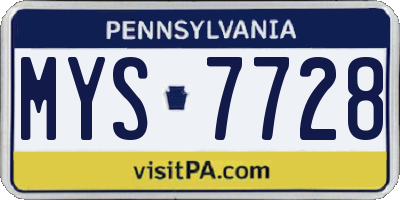 PA license plate MYS7728