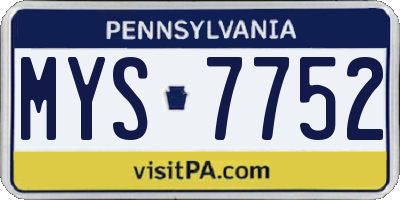 PA license plate MYS7752