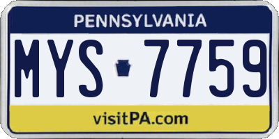 PA license plate MYS7759