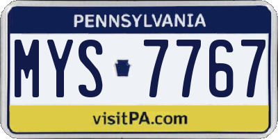 PA license plate MYS7767