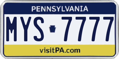 PA license plate MYS7777