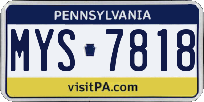 PA license plate MYS7818