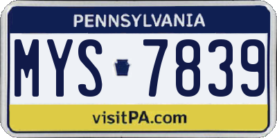 PA license plate MYS7839