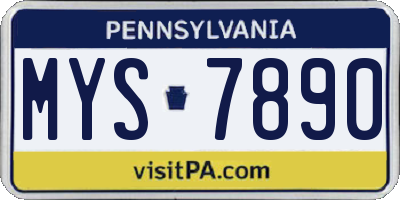 PA license plate MYS7890