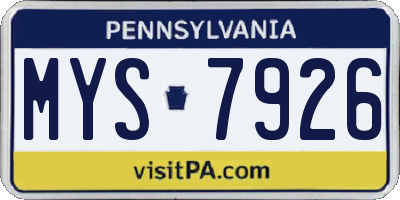 PA license plate MYS7926