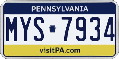 PA license plate MYS7934