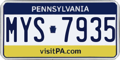 PA license plate MYS7935