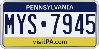 PA license plate MYS7945