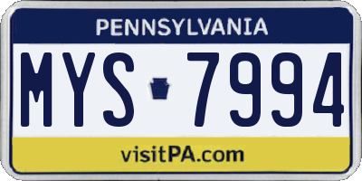 PA license plate MYS7994