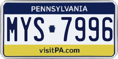 PA license plate MYS7996