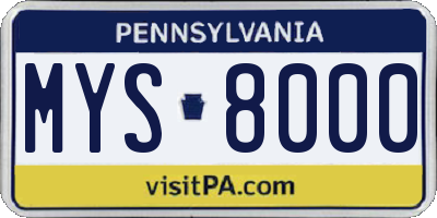 PA license plate MYS8000