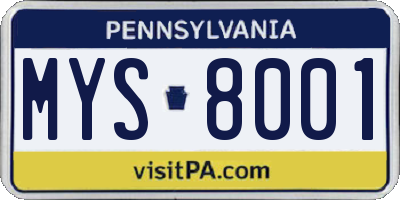 PA license plate MYS8001