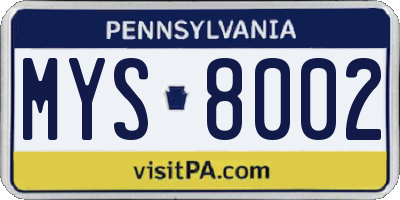 PA license plate MYS8002
